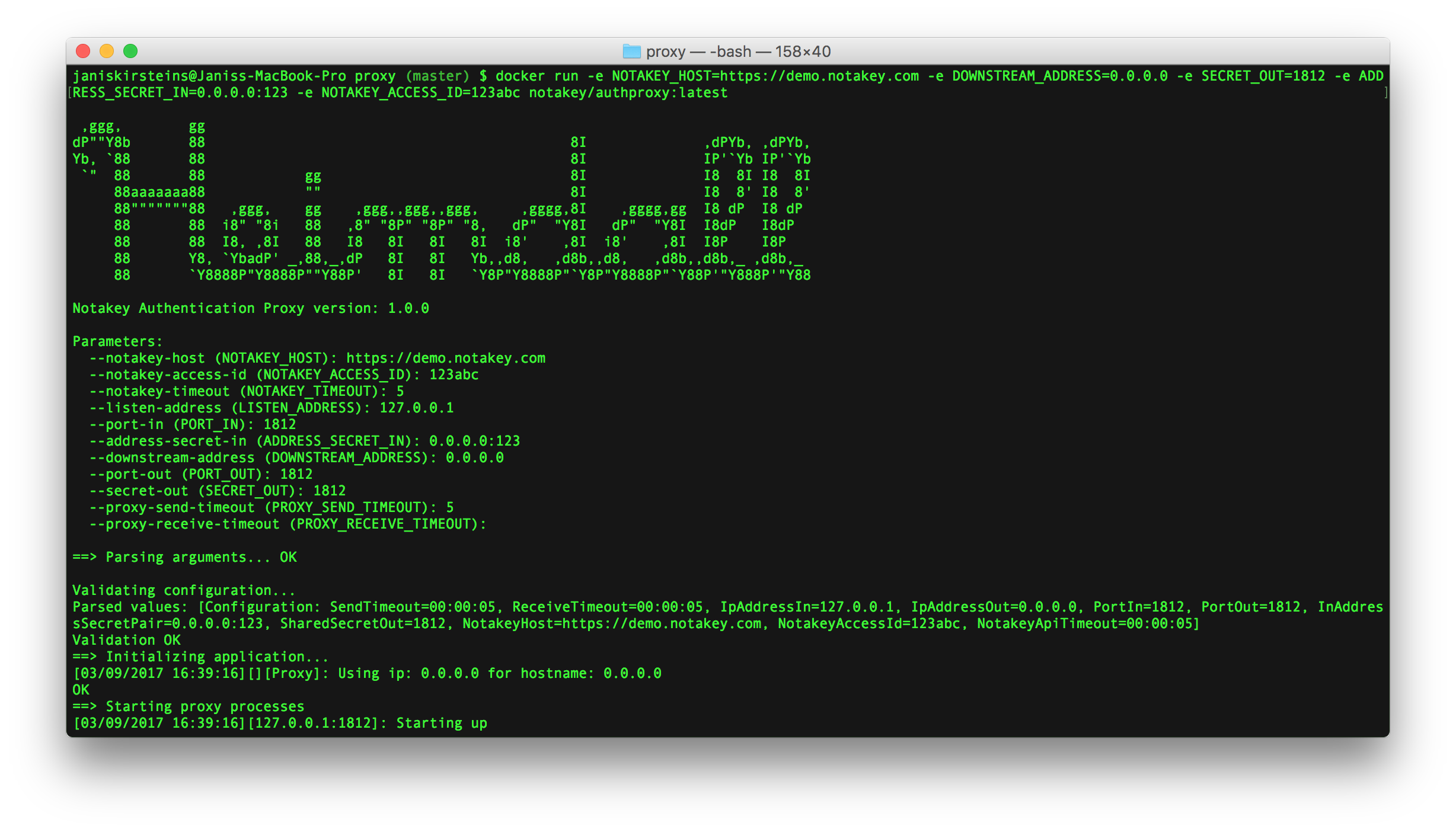 Notakey Authentication Proxy Notakey Authentication Proxy running in Terminal