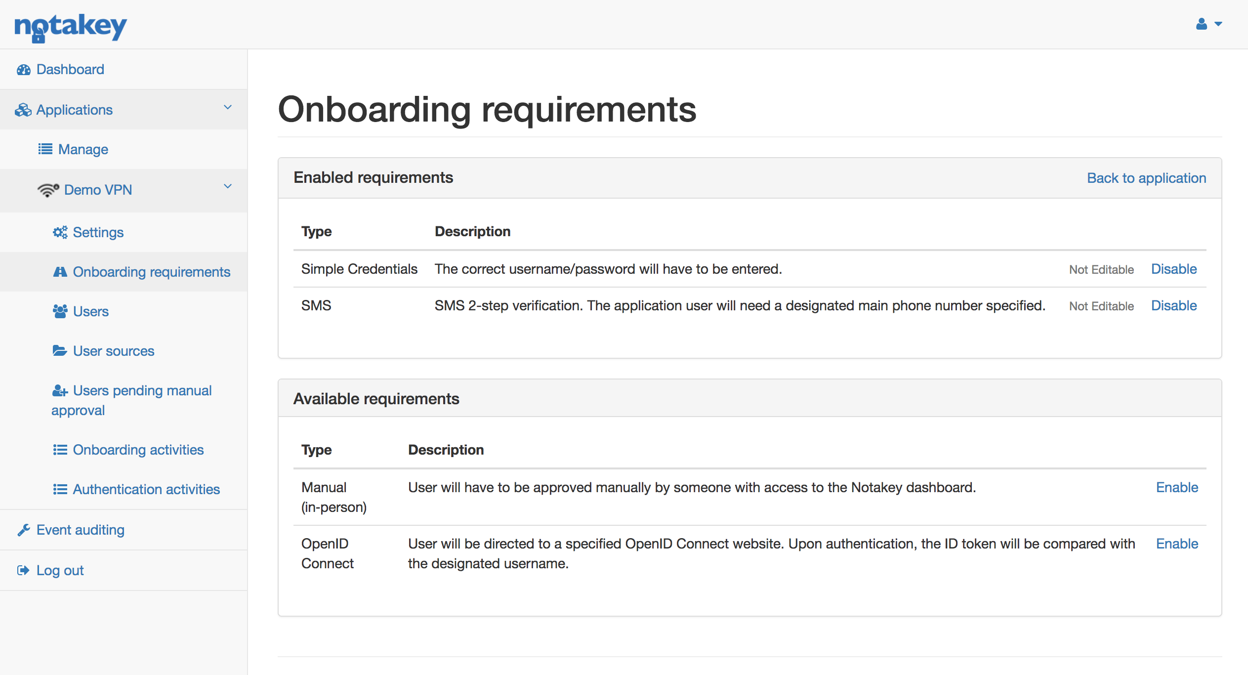 Onboarding requirements